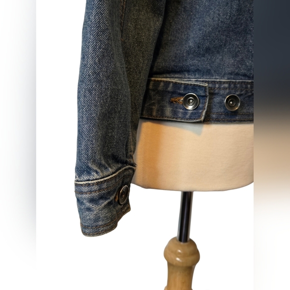 Vtg Hollywood Men's Sherpa Collar Jean Jacket Western Denim Wash trucker Chore M - Picture 3 of 9